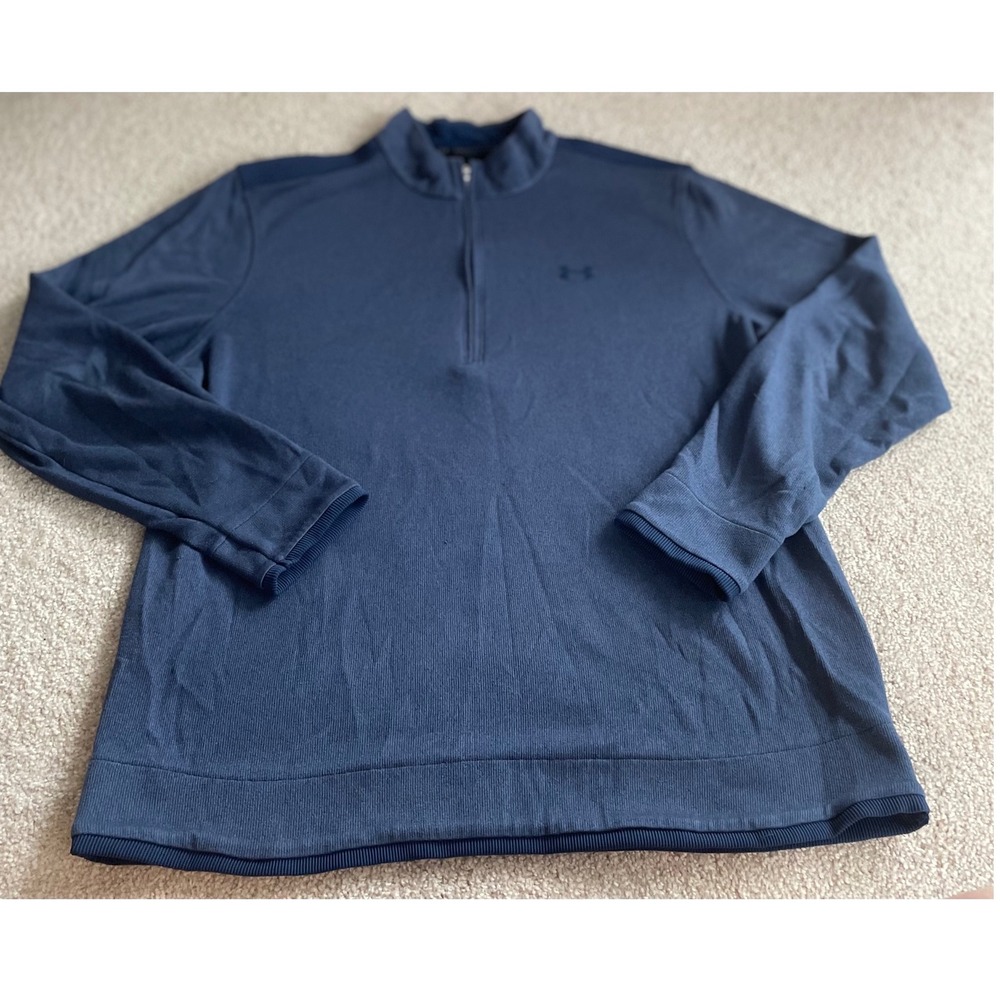 Under Armour Mens ColdGear Quarter Zip Pullover Navy Blue Loose Fit XL